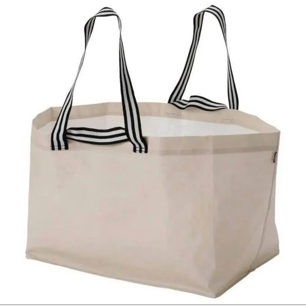 3 IKEA XL Beige Tote Bag with Striped Handles